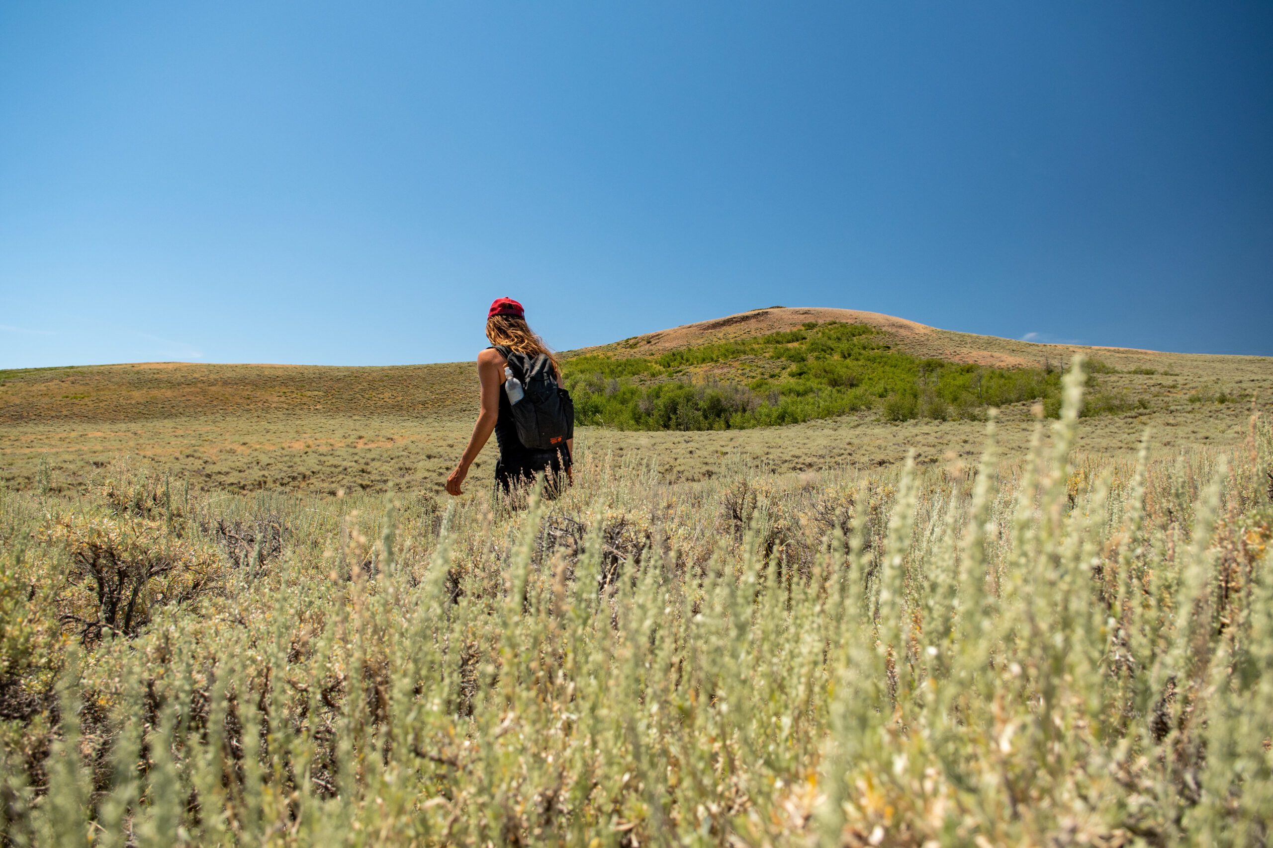 Woman hiking in Hart Mountain by Michael Sawiel