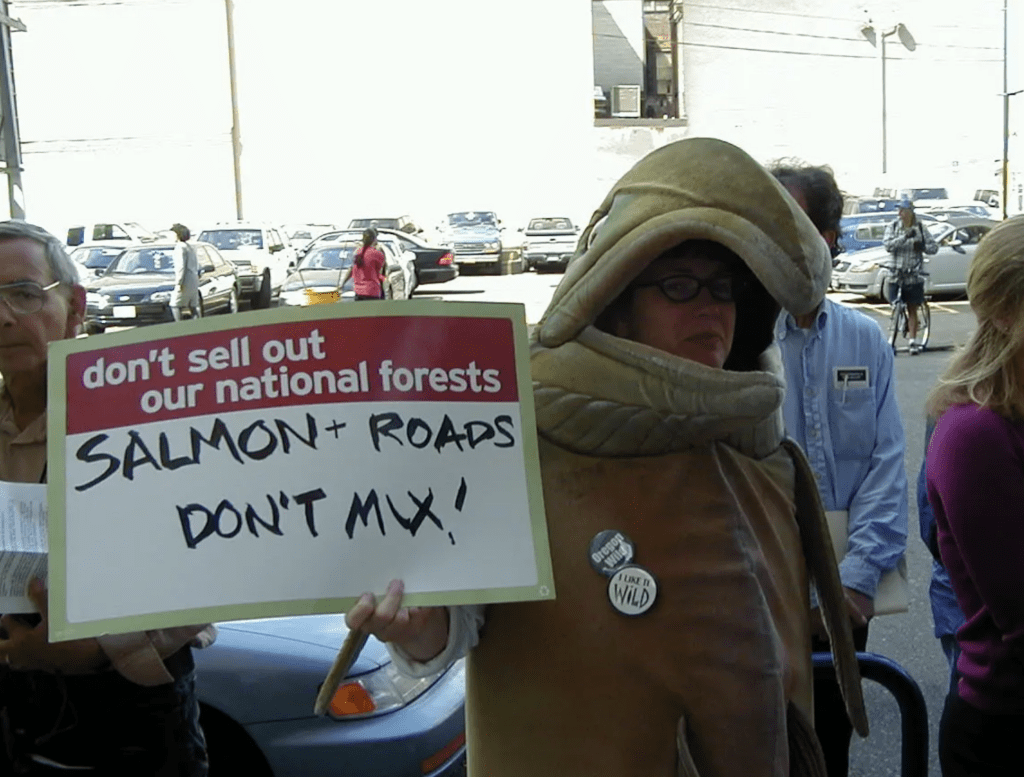 Oregon Wild rally in 2001 - Salmon and roads don't mix